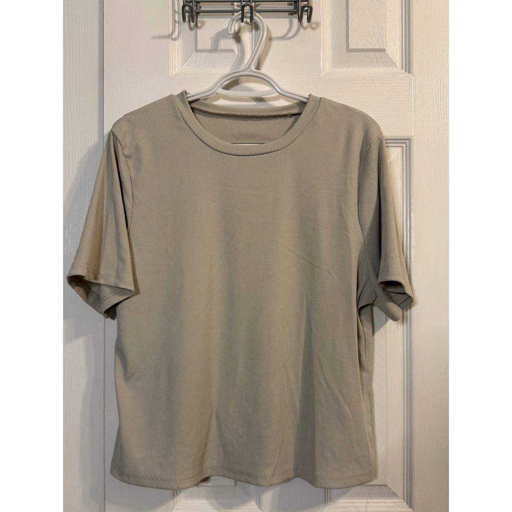 Ribbed Knit Top Short Sleeve Crew Neck Casual T-Shirt Basic Tee‎ 2XL